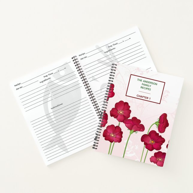 Modern Red Poppies Pattern Family Recipe Book (Inside)