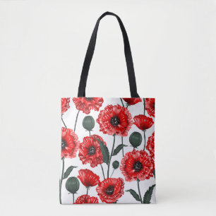 Modern Red Poppy Country Floral Tote Bag