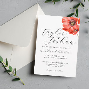 Modern Red Poppy Wedding Invitation   Floral  