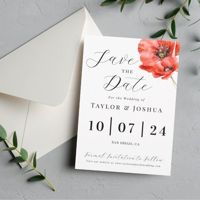 Modern Red Poppy Wedding Save the Date | Floral | Invitation (Creator Uploaded)
