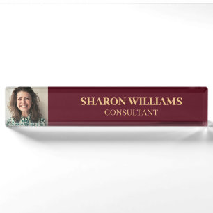 Modern Red Professional Custom Photo Executive Nameplate