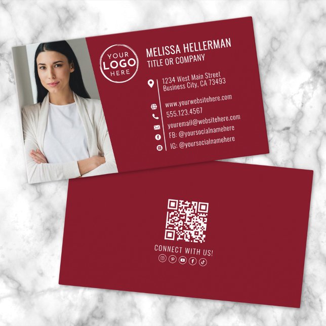 Modern Red Professional QR Code Photo Logo Business Card (Modern Red Professional QR Code Photo Logo Business Card )