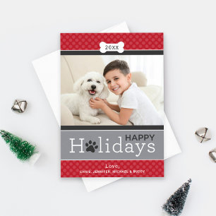 Modern Red Puppy Dog Theme Happy Holidays Holiday Card