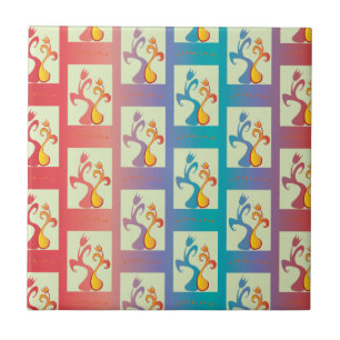 Modern Red, purple and blue Tulip Couple pattern Tile