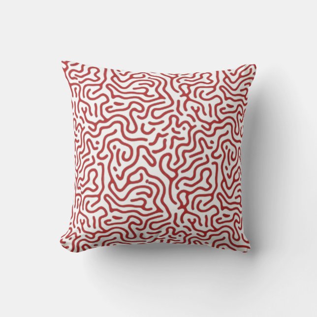 Modern Red Reaction Diffusion Organic Abstract Pat Cushion (Front)