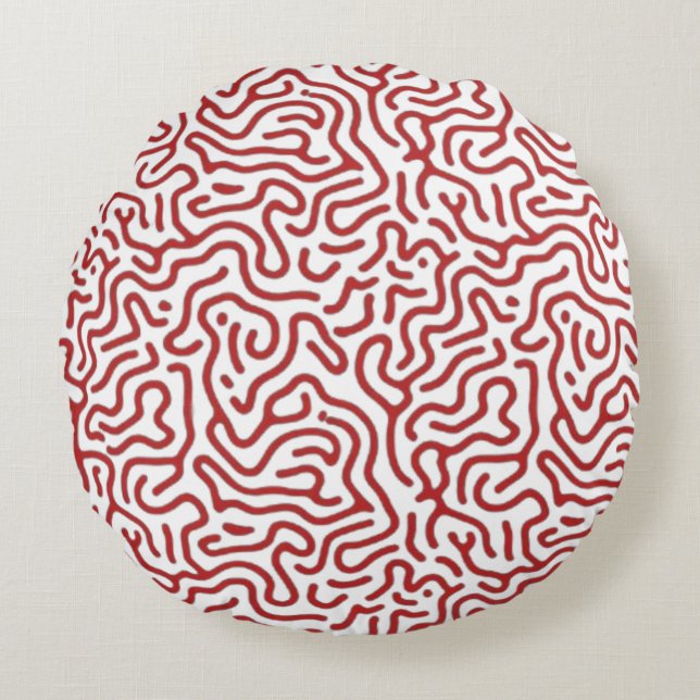 Modern Red Reaction Diffusion Organic Abstract Pat Round Cushion (Front)
