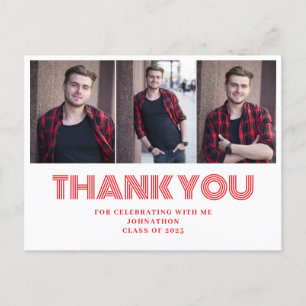 Modern Red Retro Photo Graduation Thank You Postcard