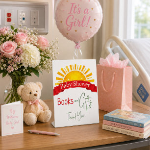 Modern Red Riboon Books and Gifts Party Tabletop Pedestal Sign