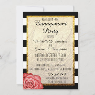Modern Red Rose Faux Gold Foil Engagement Party Invitation
