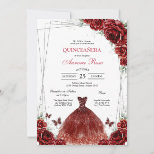 Modern Red Rose Floral Quinceanera Invitation