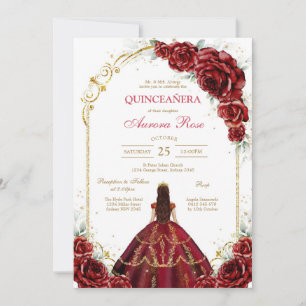 Modern Red Rose Floral Quinceanera Invitation