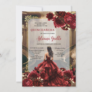 Modern Red Rose Floral Quinceanera Invitation