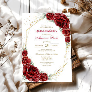 Modern Red Rose Floral Quinceanera Invitation