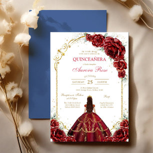 Modern Red Rose Floral Quinceanera Invitation