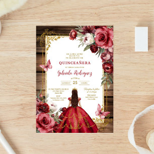 Modern Red Rose Floral Quinceanera Invitation