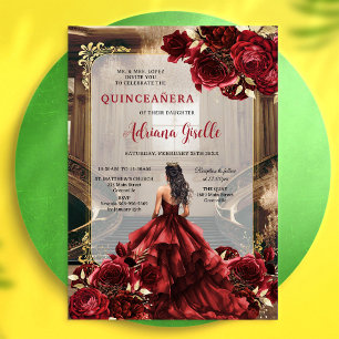 Modern Red Rose Floral Quinceanera Invitation