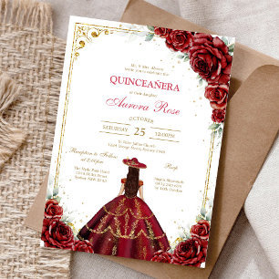 Modern Red Rose Floral Quinceanera Invitation