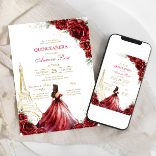 Modern Red Rose Floral Quinceanera Invitation