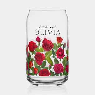 Modern Red Rose Minimalist Name I Love You Can Glass