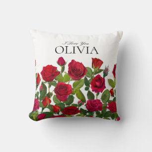 Modern Red Rose Minimalist Name I Love You Cushion