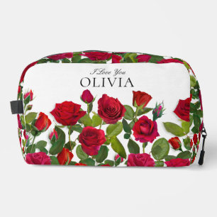 Modern Red Rose Minimalist Name I Love You Dopp Kit