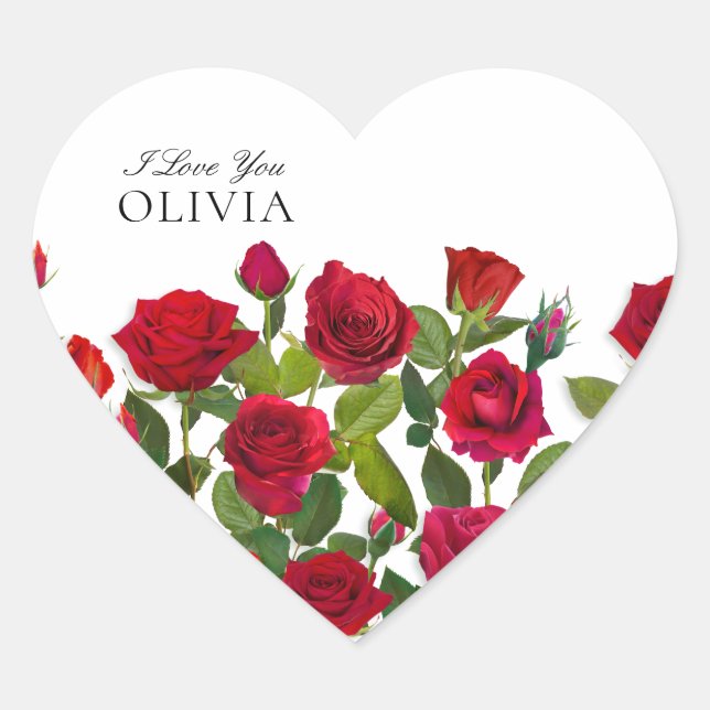 Modern Red Rose Minimalist Name I Love You Heart Sticker (Front)