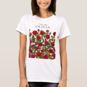 Modern Red Rose Minimalist Name I Love You T-Shirt