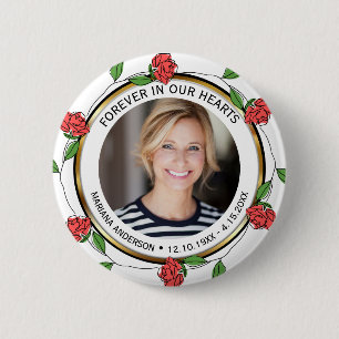 Modern Red Roses and Gold Forever in our Hearts  6 Cm Round Badge