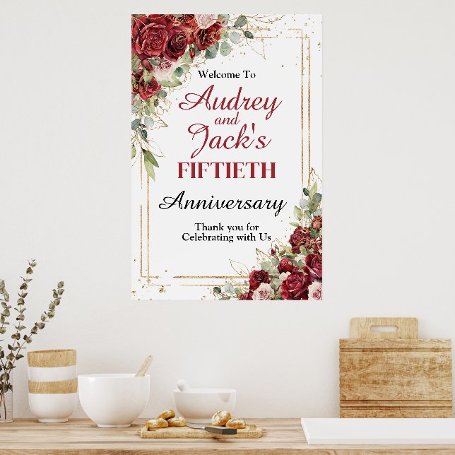 Modern Red Roses Anniversary Welcome Sign (Kitchen)