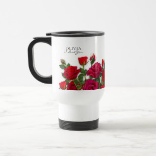 Modern Red Roses Garden Minimalist I Love Name Travel Mug