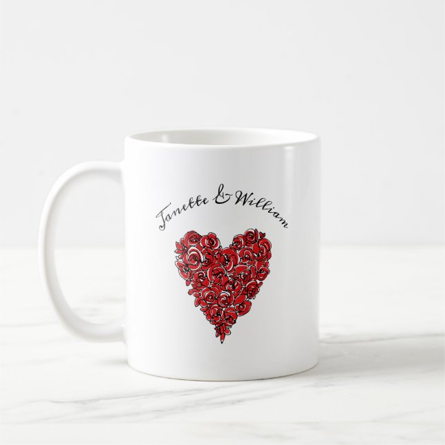 Modern Red Roses Heart Personalised Coffee Mug (Left)