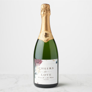 Modern Red Roses Spring Summer Wedding Sparkling Wine Label