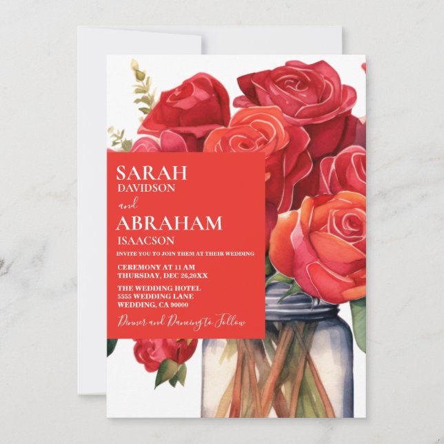 Modern Red Roses Wedding Invitation (Front)