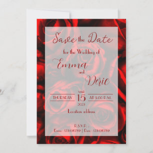 Modern Red Roses with Red Texts Save the Date Invitation