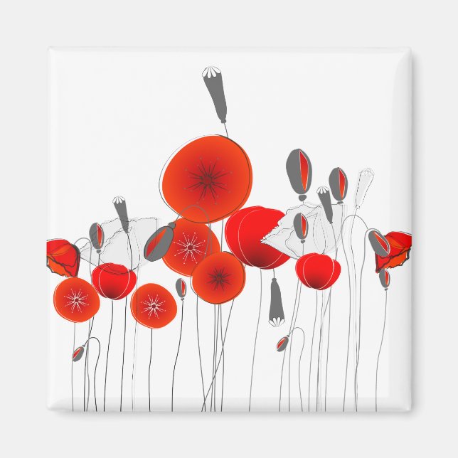 Modern Red Round Poppies Magnet (Front)