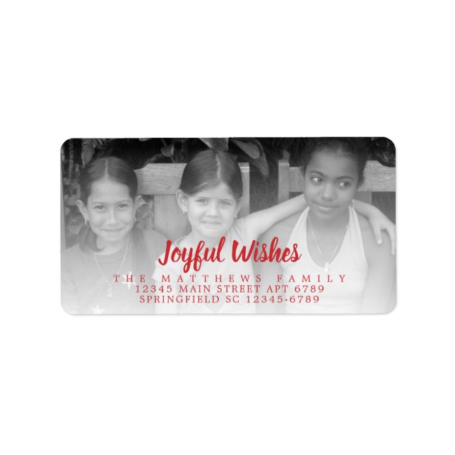 Modern Red Rustic Christmas Joyful Wishes Photo Label (Front)