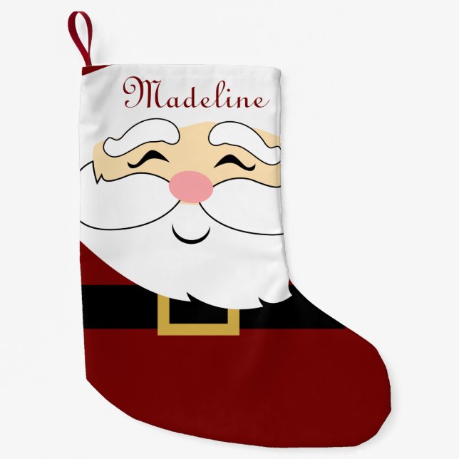 Modern Red Santa Claus Name Small Christmas Stocking (Front)