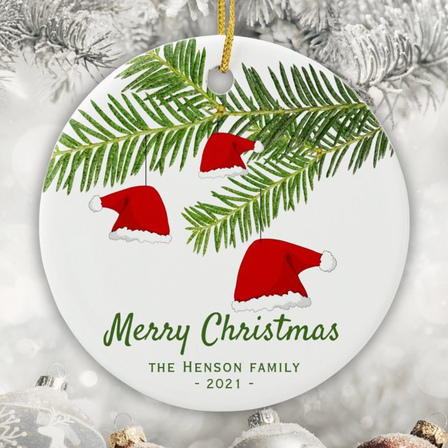 Modern Red Santa Hat Pine Merry Christmas Ceramic Tree Decoration (Creator Uploaded)