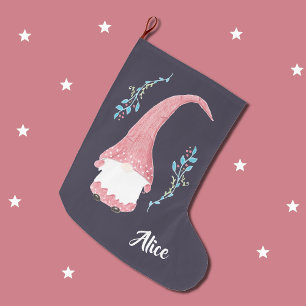Modern red Scandinavian gnome Christmas stocking