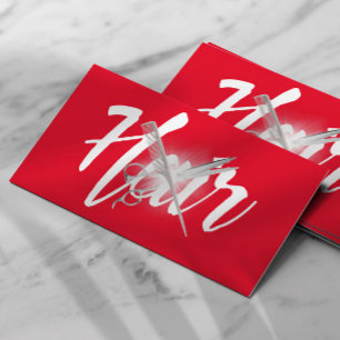 Modern Red Scissor & Comb Hair Stylist Business Card