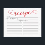Modern Red Script Bridal Shower Recipe Cards<br><div class="desc">Contemporary Bridal Shower Kitchen Recipe Cards featuring a stylish red typography script font set on a crisp white background. The front of our recipe card offers room for a recipe title, from the kitchen of and ingredients space. Flip our recipe card over to view directions, prep time & total time....</div>