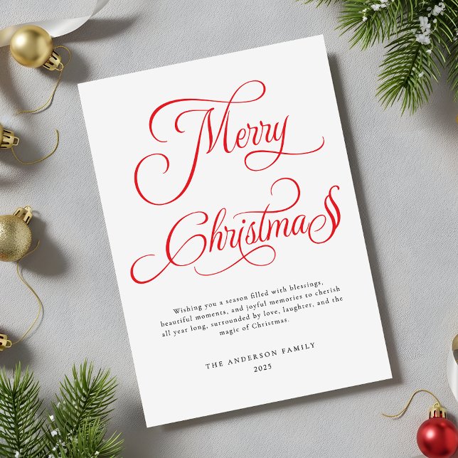 Modern Red Script Elegant Merry Christmas Holiday Card (Creator Uploaded)