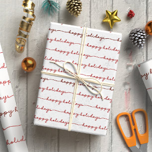 Modern Red Script Happy Holidays Wrapping Paper