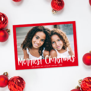 Modern Red Script Merriest Christmas Photo Holiday