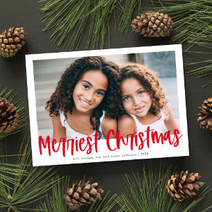 Modern Red Script Merriest Christmas Photo Holiday Card