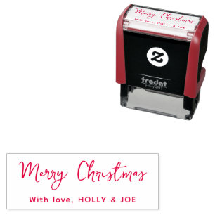 Modern Red Script Merry Christmas Name Self-inking Stamp