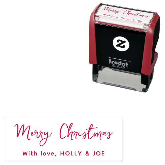 Modern Red Script Merry Christmas Name Self-inking Stamp (In Situ)