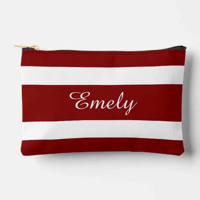 Modern Red Script Name Accessory Pouch (Front)
