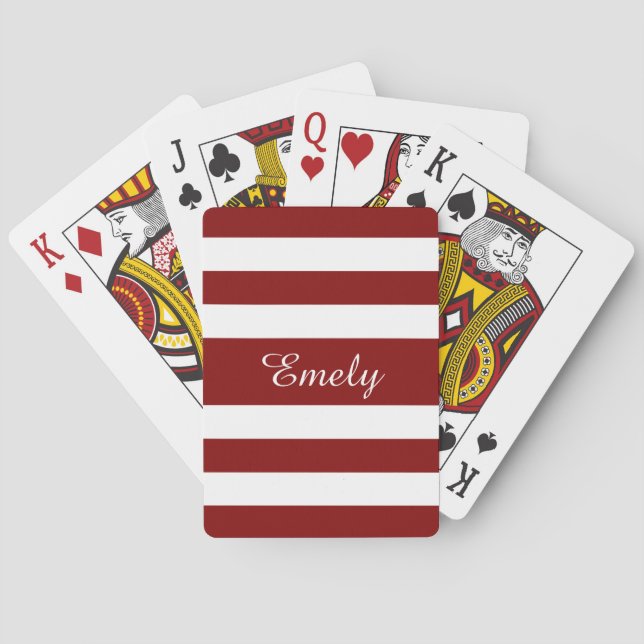Modern Red Script Name Playing Cards (Back)