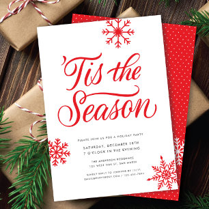 Modern Red Script 'Tis The Season Christmas Party Invitation